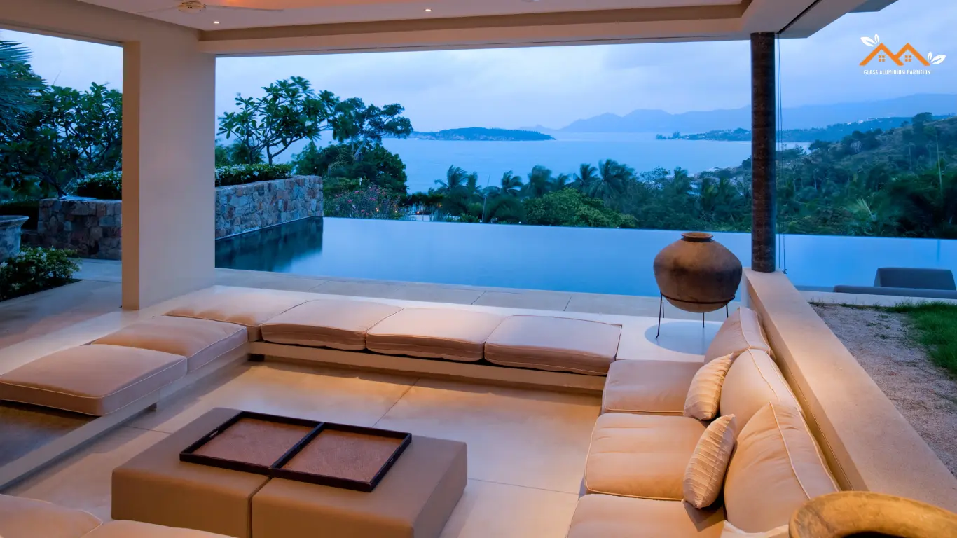 Island villa living glass room